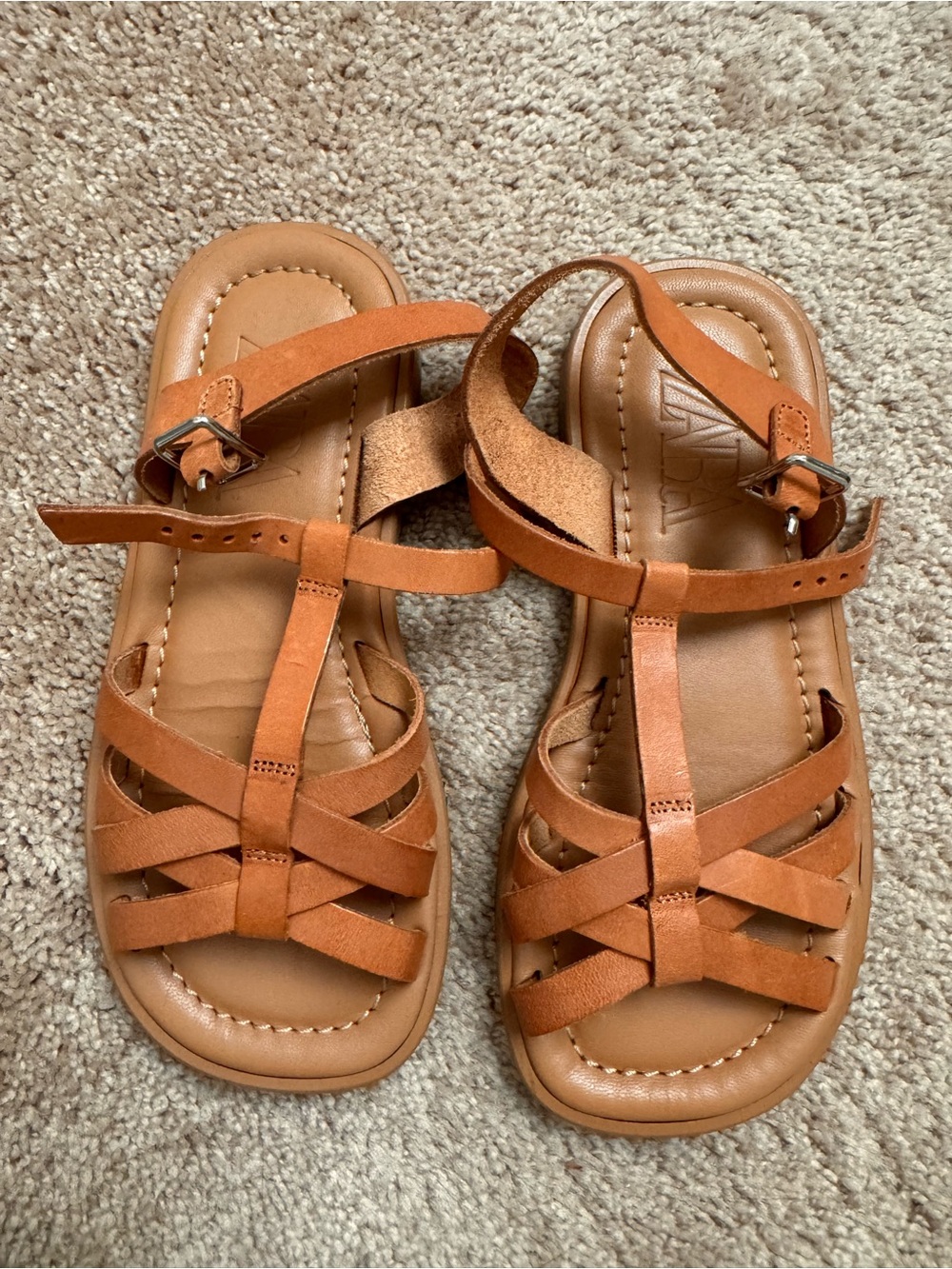 Zara Girls Tan Leather Strappy Sandals